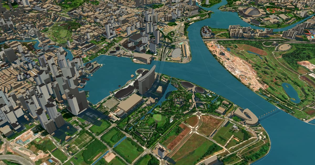 Marina Bay on the map at today's sea level, every building dry